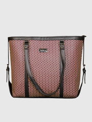 EK SUN Monogram Print Maroon & Tan Tote Bag