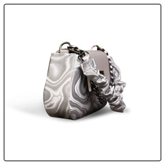 EK SUN Metallic Silver & White Ruched Chain Bag