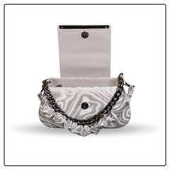 EK SUN Metallic Silver & White Ruched Chain Bag