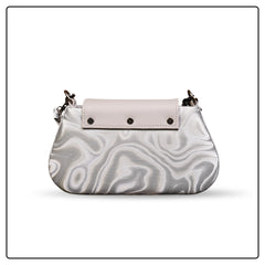 EK SUN Metallic Silver & White Ruched Chain Bag