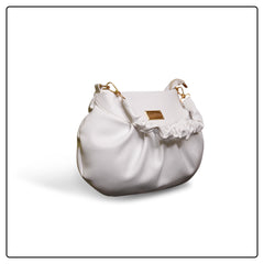 EK SUN Elegant Ruched White Shoulder Bag
