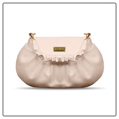 EK SUN Classic White Ruffle Hobo Bag