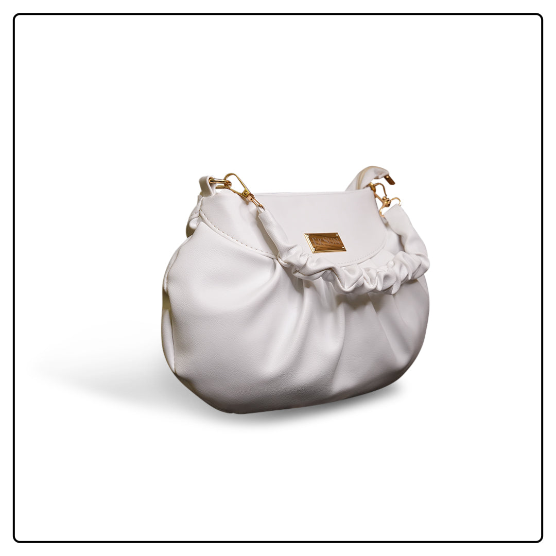 EK SUN Elegant Ruched White Shoulder Bag