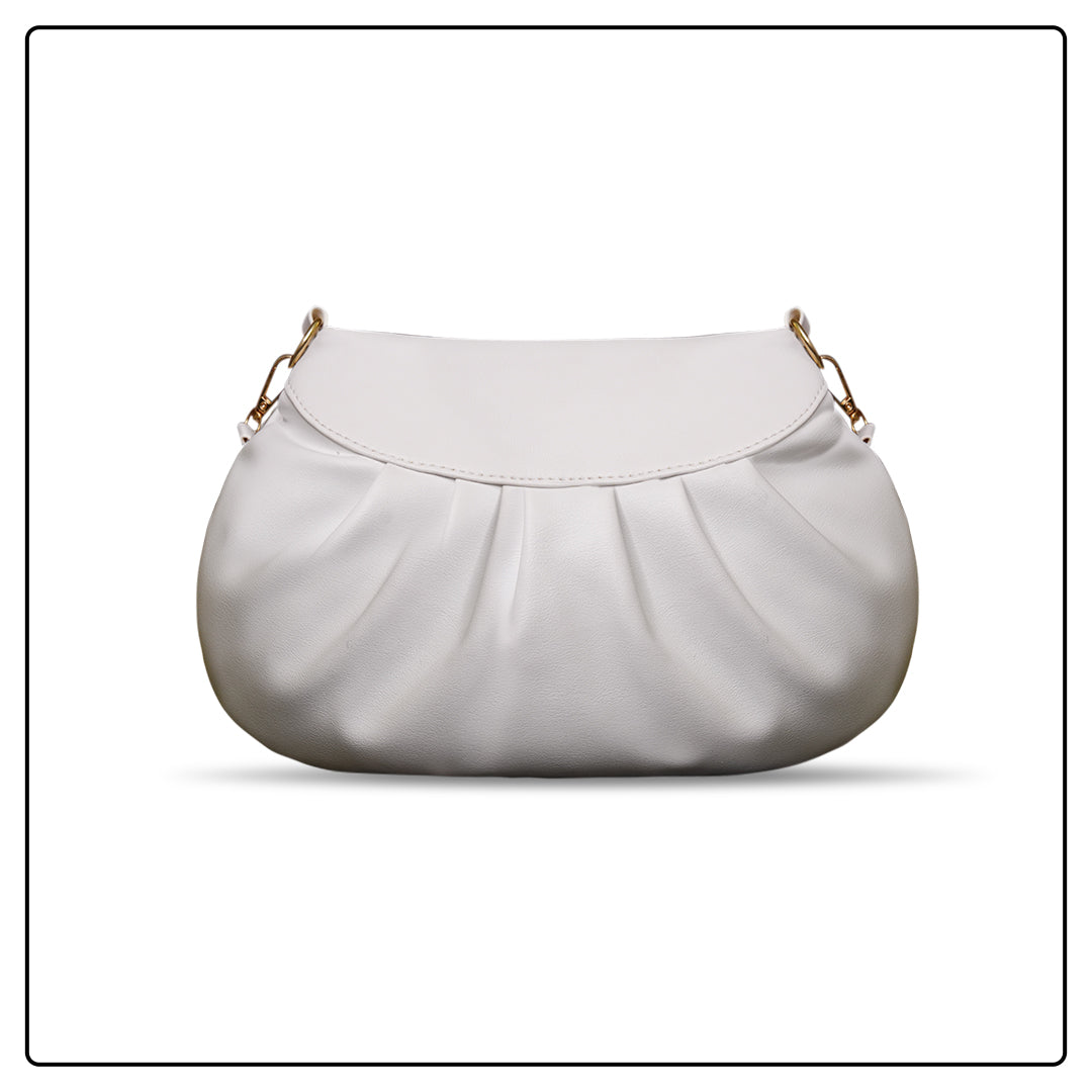 EK SUN Elegant Ruched White Shoulder Bag