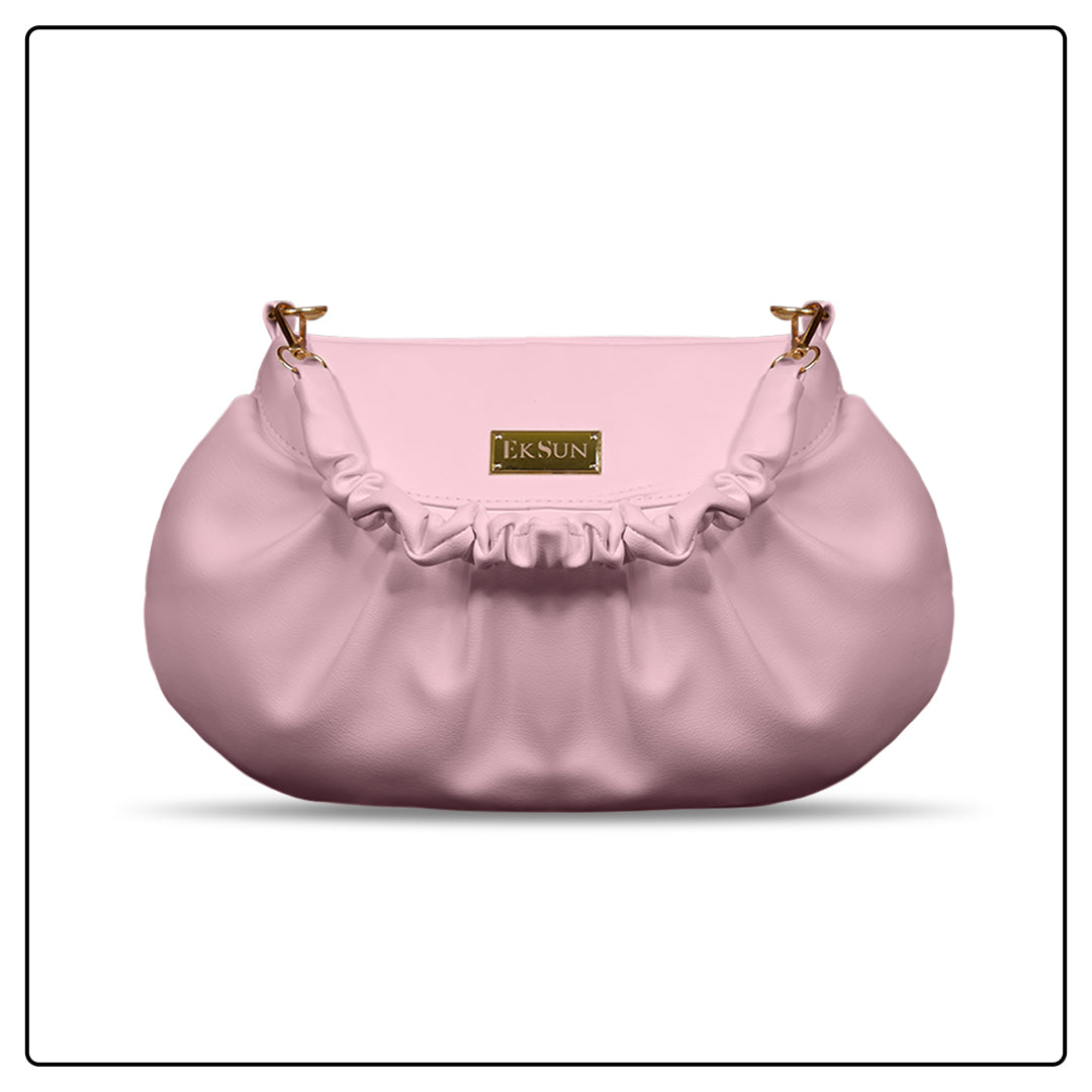EK SUN Soft Pink Ruched Shoulder Bag